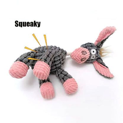 Fun Pet Toy Donkey Shape Corduroy Chew Toy For Dogs Puppy Squeaker Plush Bone Molar Dog Toy