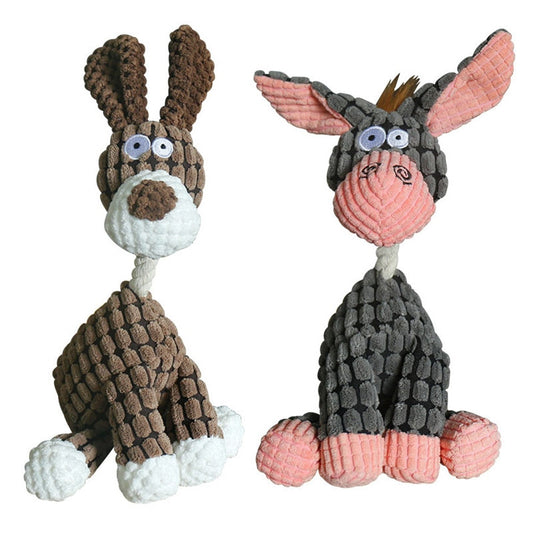 Fun Pet Toy Donkey Shape Corduroy Chew Toy For Dogs Puppy Squeaker Plush Bone Molar Dog Toy