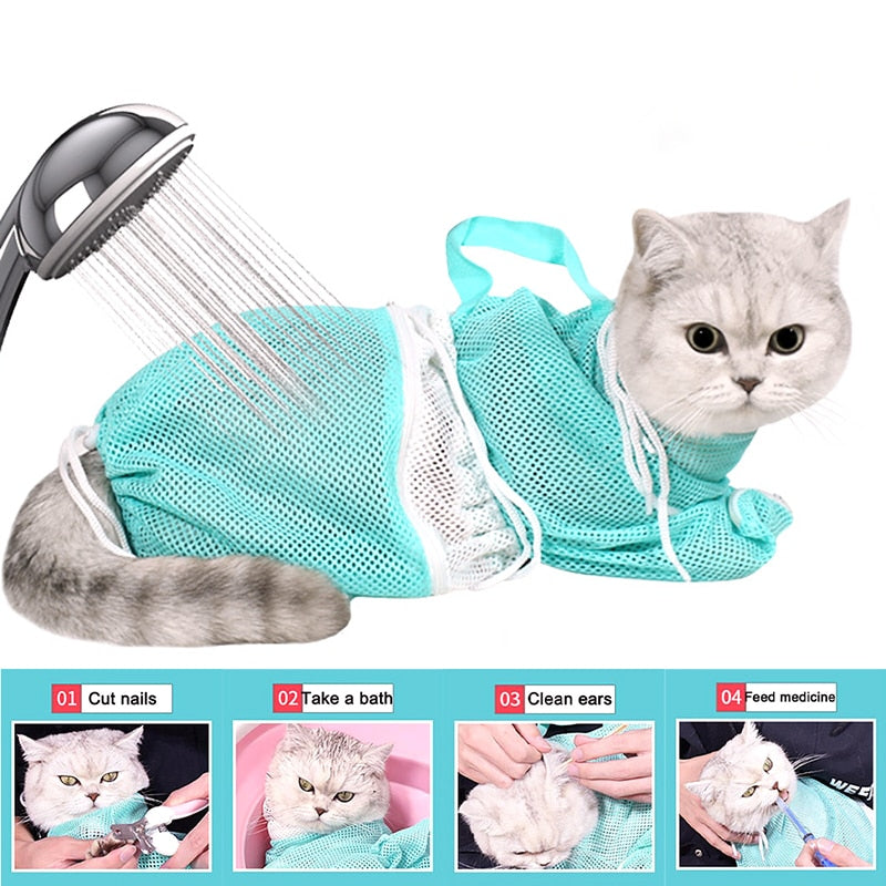 Mesh Cat Grooming Shower Bag Polyester Wash Mesh Bags Adjustable Cats Restraint Bag