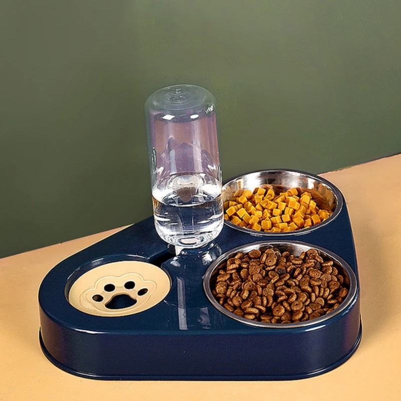 Pet Dog Cat Food Bowl with Bottle Automatic Drinking Feeder