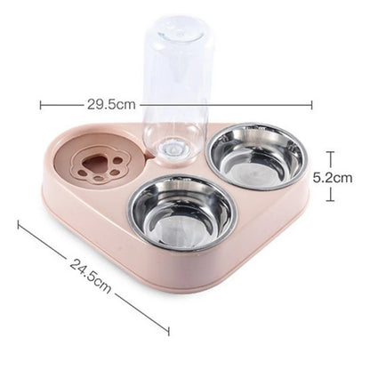 Pet Dog Cat Food Bowl with Bottle Automatic Drinking Feeder