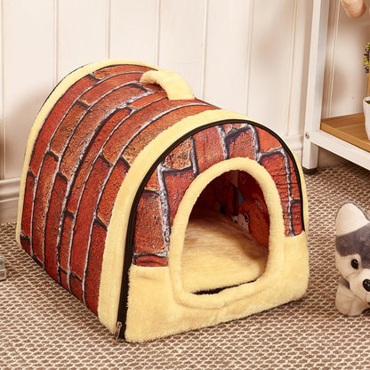 Indoor Small Medium Cats Dog Cave Bed Foldable Removable Warm House Nest With Mat