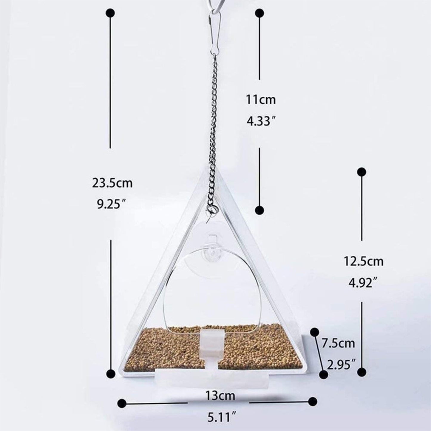 Triangle Transparent Bird Feeder Acrylic Metal Waterproof Hanging Birds Food Container