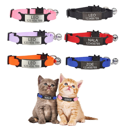 Personalized ID Tag Cat Collar Bell Engraving Safety Breakaway Small Dog