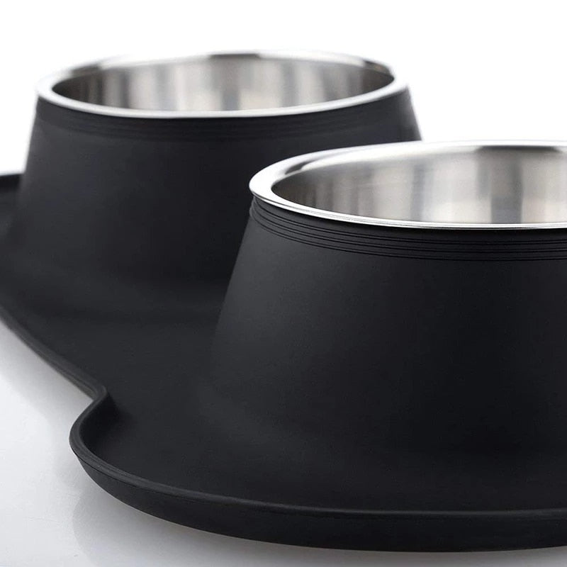 Antislip Double Dog Cat Bowl Stainless Steel Water Food Feeder