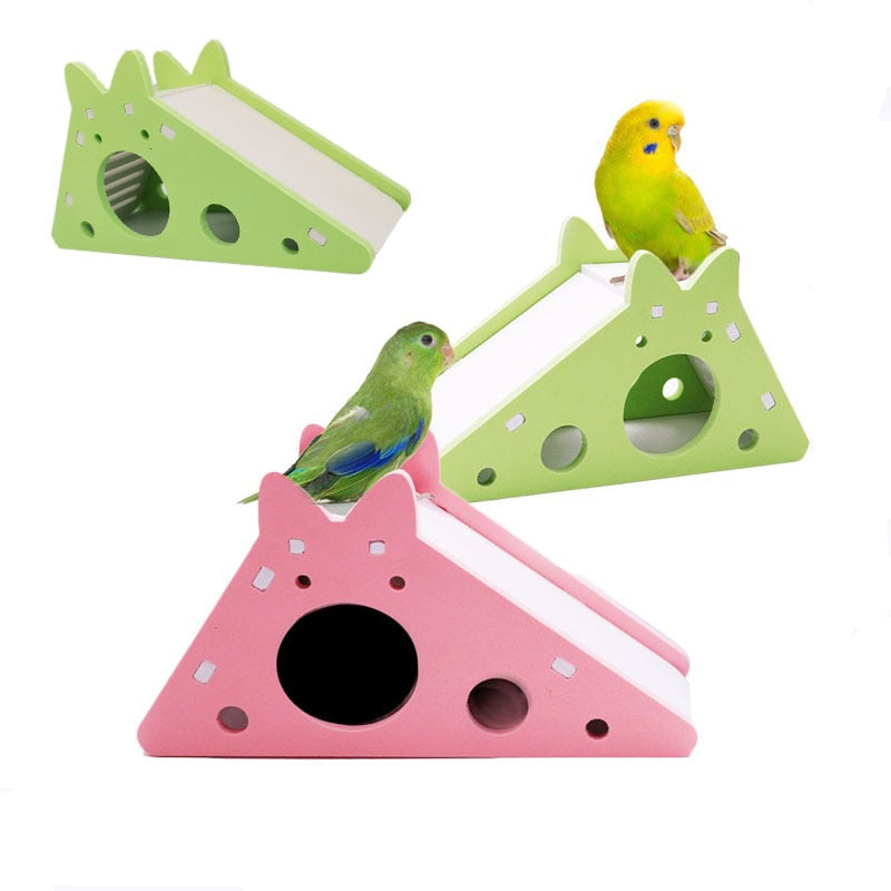 Bird Slide Toy Hamster Hideout House Parrot Cage Accessories Guinea Pig Wooden Cave Slide with Stairs