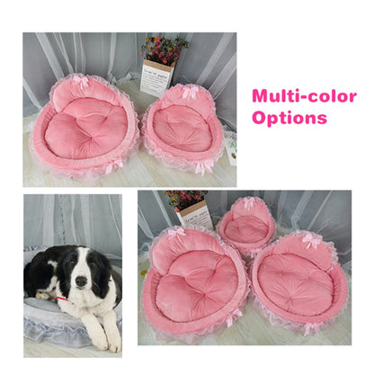 Fantasy Bow Lace Dog Beds For Small Dogs 3D Detachable Oval Princess Pet Bed Dog Soft Sofa Nest