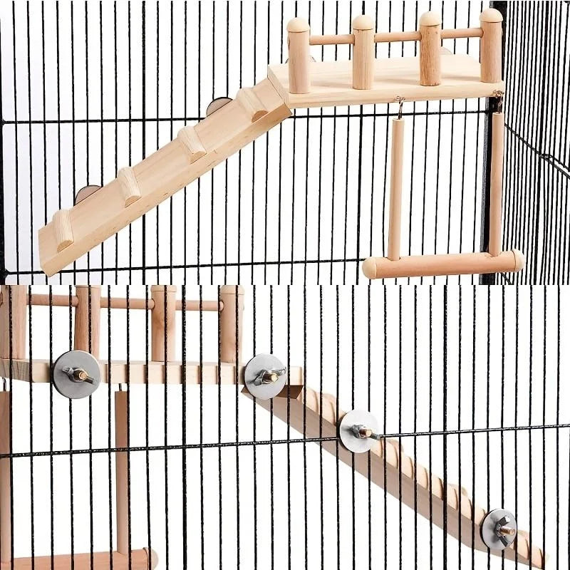 Bird Perches Platform Swing Climbing Ladder Parrot Cage Accessories Wooden Playing Gyms Exercise Stands Parrot Cage Toys Sets