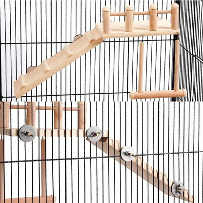 Bird Perches Platform Swing Climbing Ladder Parrot Cage Accessories Wooden Playing Gyms Exercise Stands Parrot Cage Toys Sets