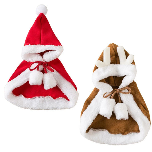 Cat Small Dog Christmas Costume Autumn Winter Warm Cloak Santa Reindeer Cosplay Funny Pet Cape Dress Up Clothes Props Decor