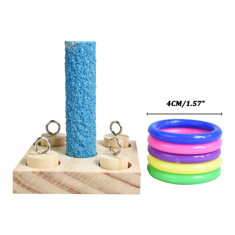 Bird Training Toys Set Wooden Block Puzzle Toys For Parrots Colorful Plastic Rings Intelligence Training