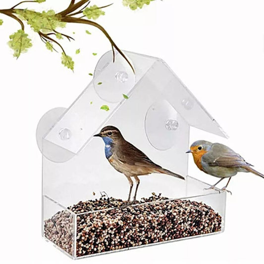 New In Bird Feeder House Shape Transparent Suction Cup Outdoor Bird feeders Hanging Birdhouse