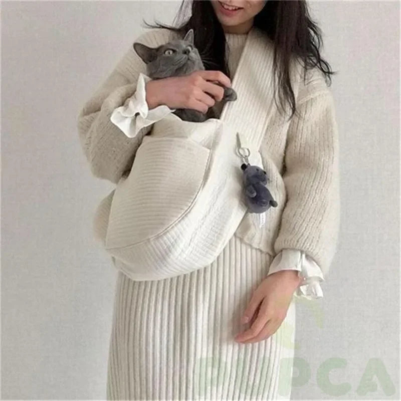 Handmade Dog Bag Pet Kitten Carrier Outdoor Travel Handbag Canvas Single Shoulder Cat Bag Sling Comfort Tote Bag Breathable