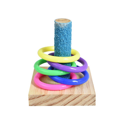 Bird Training Toys Set Wooden Block Puzzle Toys For Parrots Colorful Plastic Rings Intelligence Training