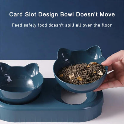 Pet Cat Bowl Automatic Feeder Water Dispenser Dog Cat Food Bowl with Drinking Raised Stand Double Dish Bowls for Cats Dogs Pet