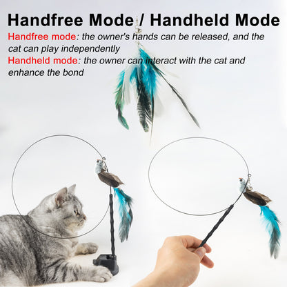 Handfree Bird/Feather Cat Wand with Bell Powerful Suction Cup Interactive Toys for Cats