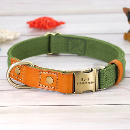 Nylon Custom Dog Collar Leash Set Personalized Pet Nameplate ID Tag