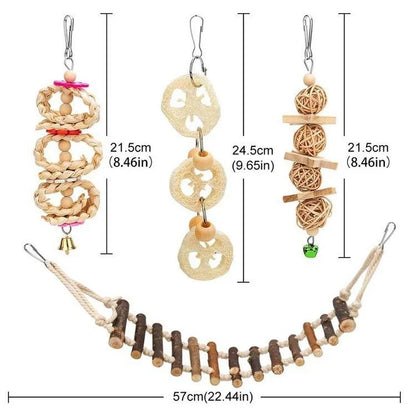 8 PCS/Set Combination Parrot Bird Toys Wood Articles Bite Pet Bird Toys For Parrot Training Bird Toy Swing Ball Bell Standing