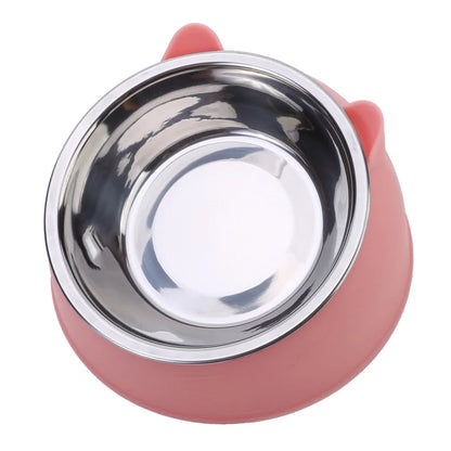 1pc Lovely Creative Inclined Kitten Puppy Food Feeding Bowls Stainless Steel Cats Drinking Feeder Pet Dogs Cats Feeders