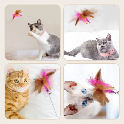 Interactive Cat Toys Funny Feather Teaser Stick with Bell Pets Collar Kitten Playing Teaser Wand Training Toys for Cats Supplies