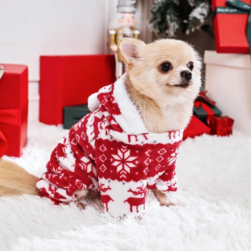 Dog Christmas Warm Jumpsuits Winter Fleece Pet Overalls for Small Medium Dogs Cats Clothes Puppy Pajamas Christmas Teddy Outfit