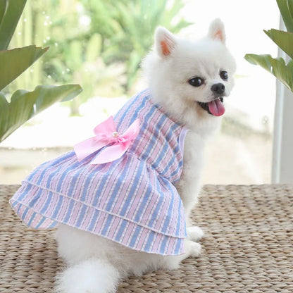 Puppy vertical striped butterfly skirt summer Pet dog skirt princess dog wedding dress cat skirt Shih Tzu dog clothes