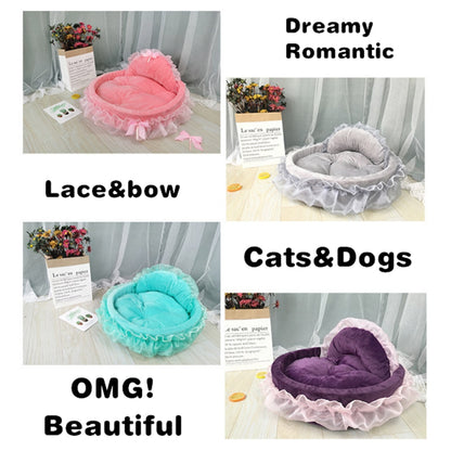 Fantasy Bow Lace Dog Beds For Small Dogs 3D Detachable Oval Princess Pet Bed Dog Soft Sofa Nest