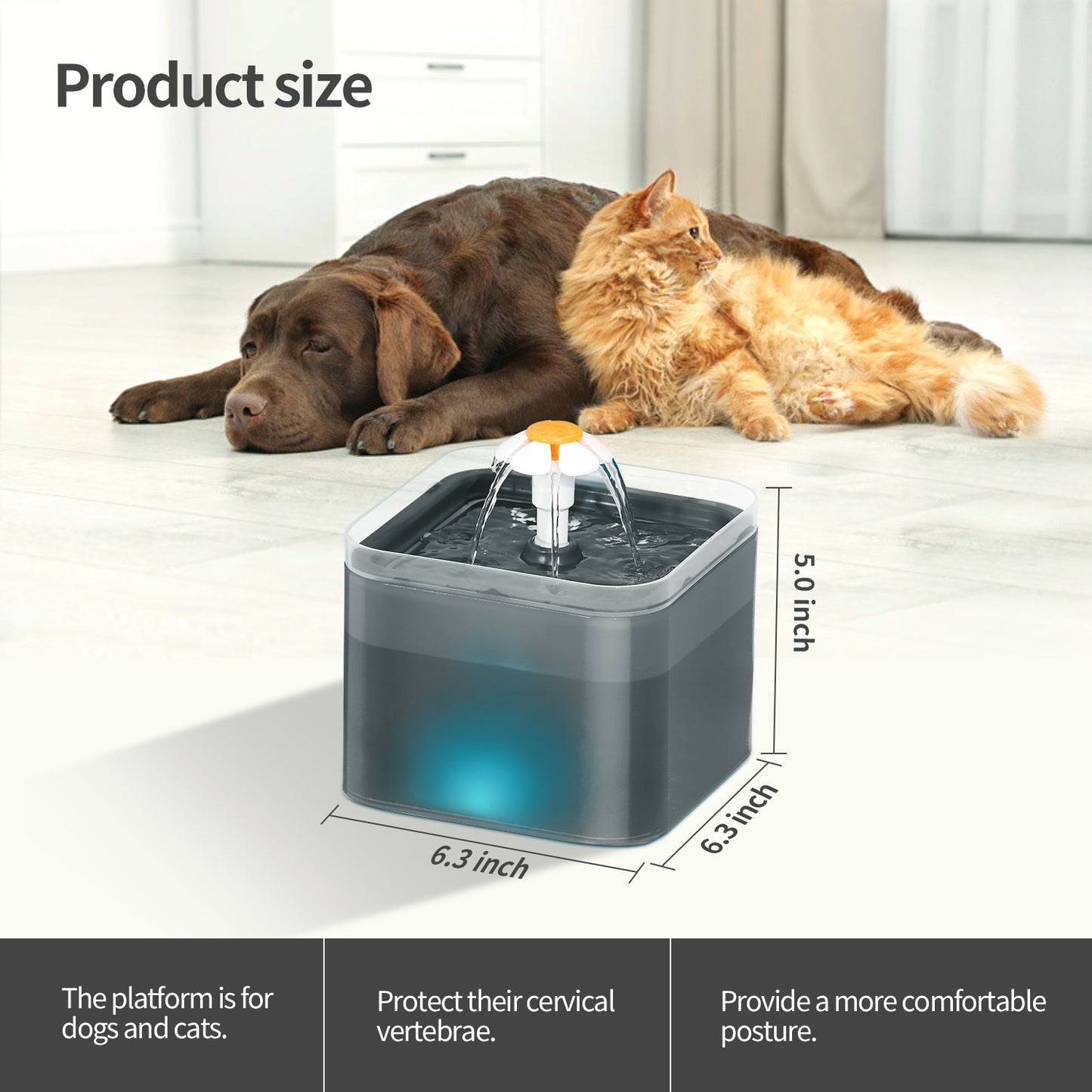 Automatic Dog Cat Water Fountain Waterer with LED Lighting