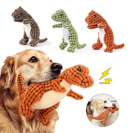 Plush Dog Toy Dinosaur Shaped Interactive Squeaky Toys for Small Large Pets Tooth Cleaning Chew Toy  Accessories