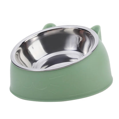 1pc Lovely Creative Inclined Kitten Puppy Food Feeding Bowls Stainless Steel Cats Drinking Feeder Pet Dogs Cats Feeders