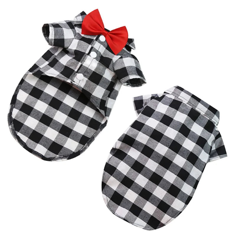Bowtie Dog T-Shirts Classical Plaid Thin Breathable Summer Dog Clothes for Small Large Dogs Puppy Pet Cat Vest Chihuahua Yorkies