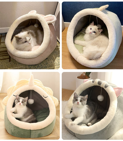 Deep Sleep Cat Bed Cartoon Pet Bed Foldable Removable Washable Bed