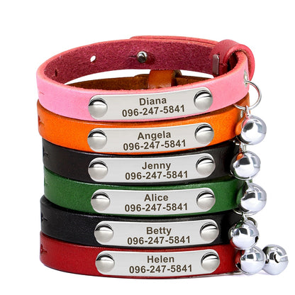 Personalized Cat Collar Adjustable Leather Pet Cats Collars Necklace Anti-lost Cat Accessories