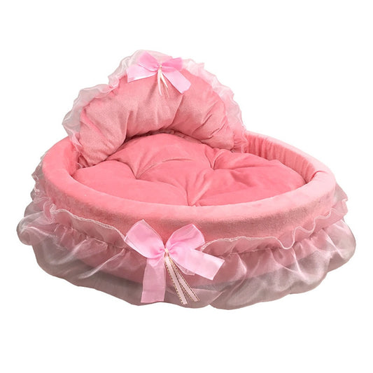 Fantasy Bow Lace Dog Beds For Small Dogs 3D Detachable Oval Princess Pet Bed Dog Soft Sofa Nest