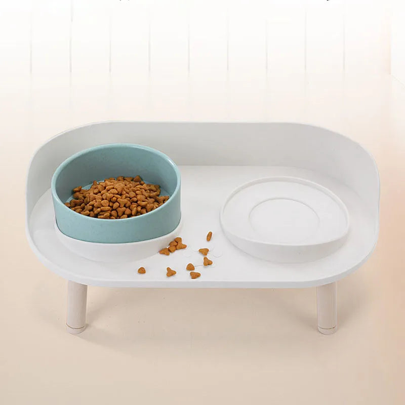 Cat Double Bowl Safety with Wood Stand and Silicone Mat Kitten Puppy Food Water Feeding Elevated Dish Dog Supplies Spill-Proof