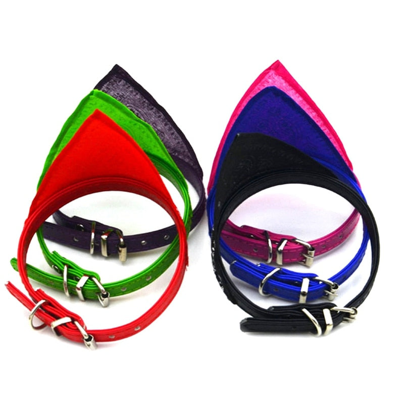 Adjustable cat and small dog collar PU pet neck scarf with printed triangle scarf