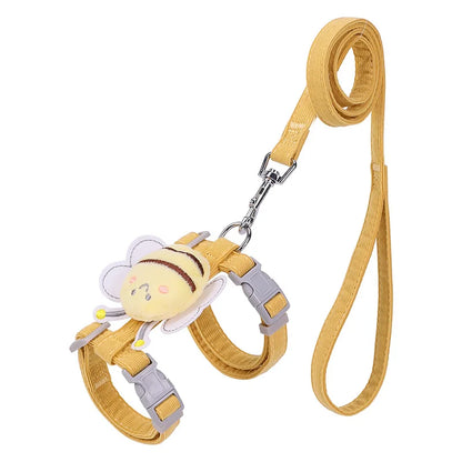 Cat Harness Leash Collar Set Adjustable Cartoon Bee Double Layer Dog Harness for Small Medium Pet Collar Leash Outdoor Walking