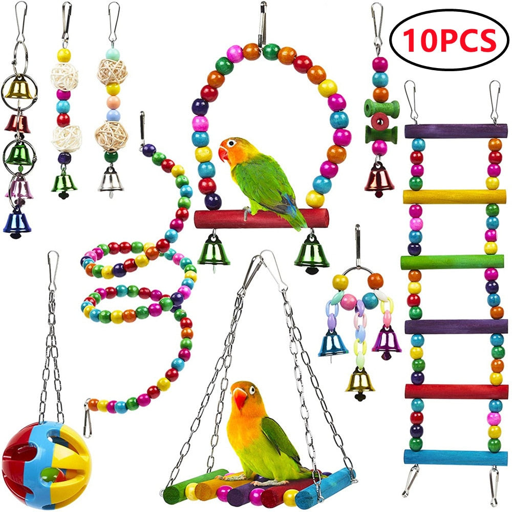 Combination Parrot Bird Toys Accessories Articles Parrot Bite Pet Bird Toy For Parrot Training Bird Toy Swing Ball Bell Standing