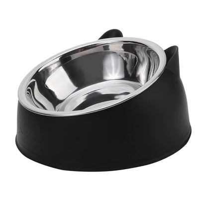 1pc Lovely Creative Inclined Kitten Puppy Food Feeding Bowls Stainless Steel Cats Drinking Feeder Pet Dogs Cats Feeders