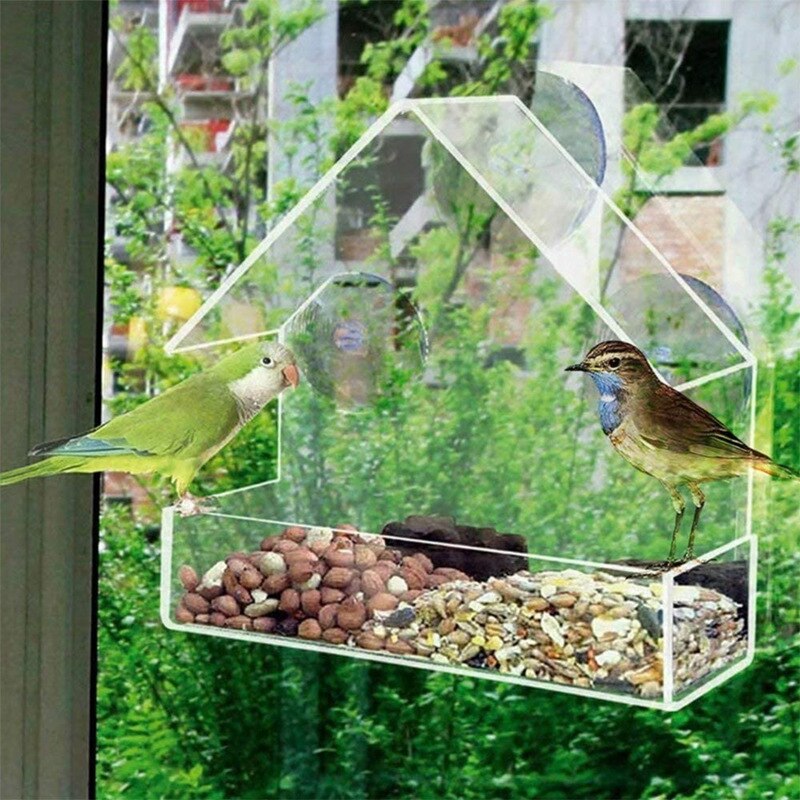 New In Bird Feeder House Shape Transparent Suction Cup Outdoor Bird feeders Hanging Birdhouse