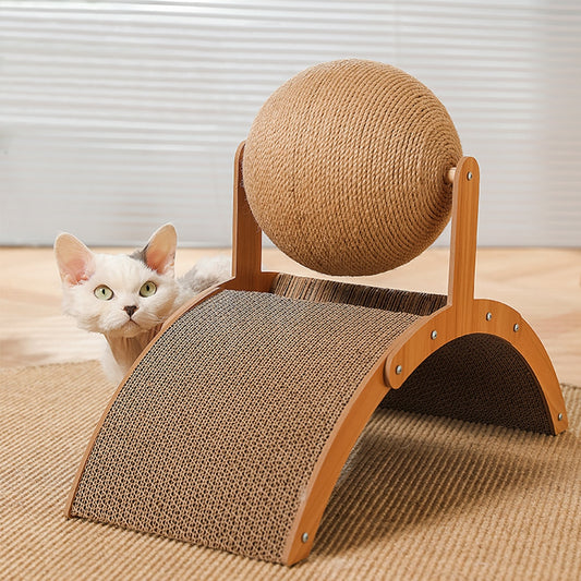 Wooden Cat Scratcher Cat Scratching Ball 2 In 1 Wear-Resistant Grinding Paw Toy