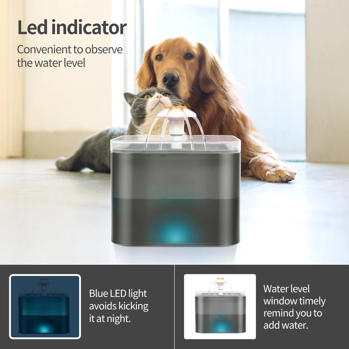 Automatic Dog Cat Water Fountain Waterer with LED Lighting