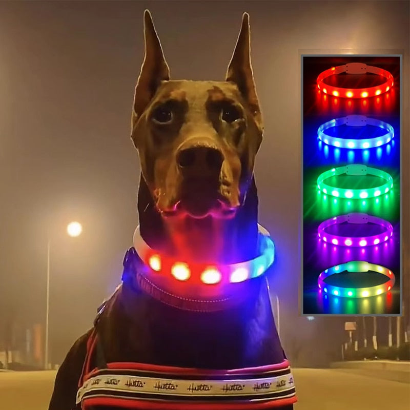 Silicone Led Dog Collar USB Rechargeable Luminous Dog Collar Anti-Lost