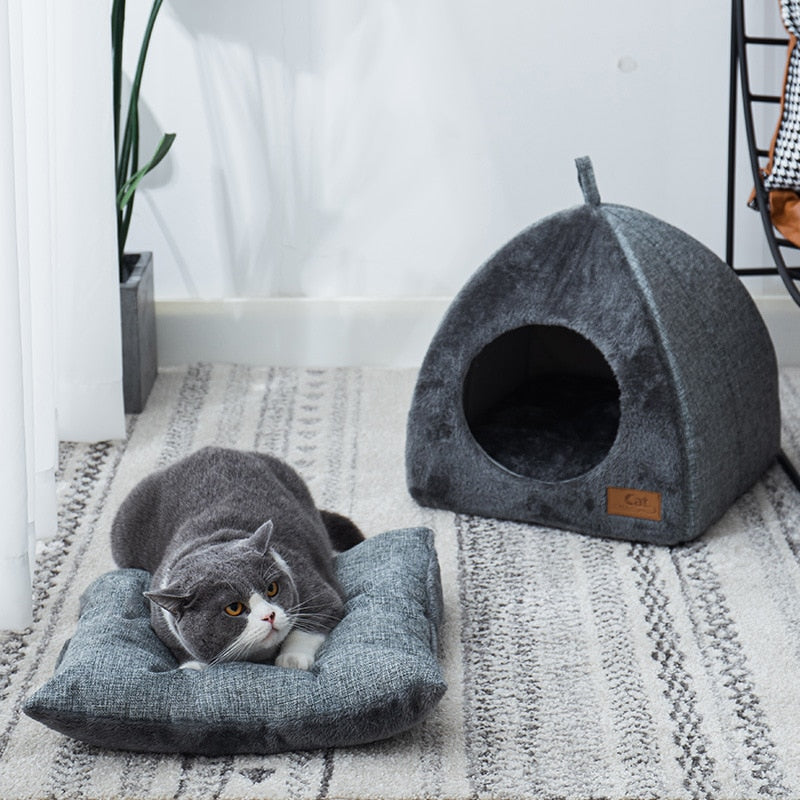 Cat Bed House For Indoor Winter Warm Deep Sleep Comfort Pet