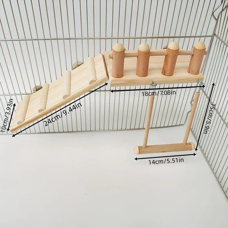 Bird Perches Platform Swing Climbing Ladder Parrot Cage Accessories Wooden Playing Gyms Exercise Stands Parrot Cage Toys Sets