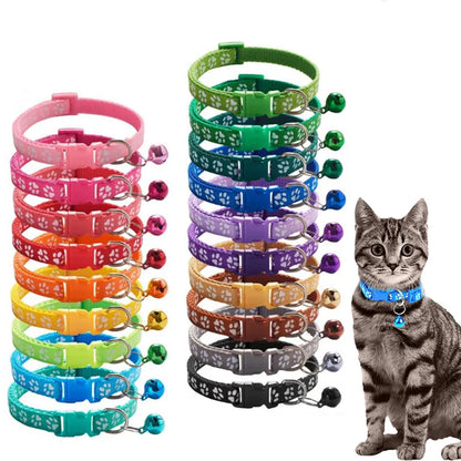 Pet Collar With Bell Cartoon Footprint Colorful Dog Puppy Kitten Collar Adjustable Safety Bell Ring Necklace Pet Accessories