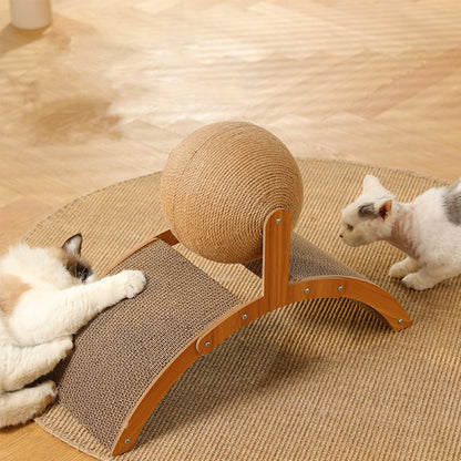 Wooden Cat Scratcher Cat Scratching Ball 2 In 1 Wear-Resistant Grinding Paw Toy