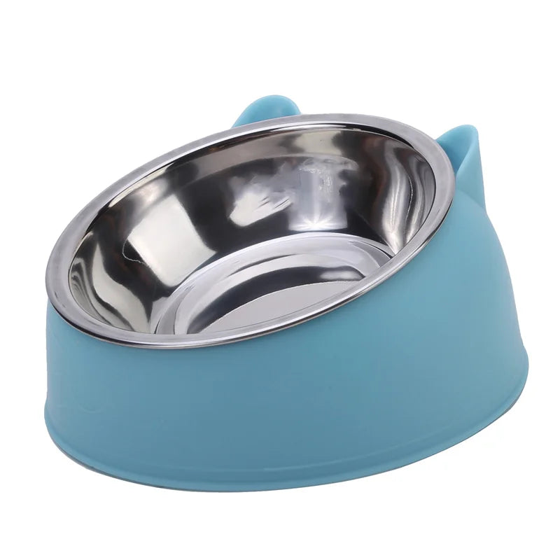 1pc Lovely Creative Inclined Kitten Puppy Food Feeding Bowls Stainless Steel Cats Drinking Feeder Pet Dogs Cats Feeders