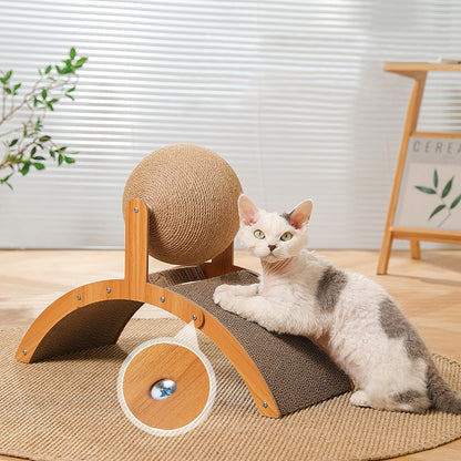 Wooden Cat Scratcher Cat Scratching Ball 2 In 1 Wear-Resistant Grinding Paw Toy