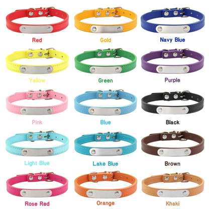 Personalized Dog Cat Collar Name Carved ID Anti-lost Solid PU Leather Collar